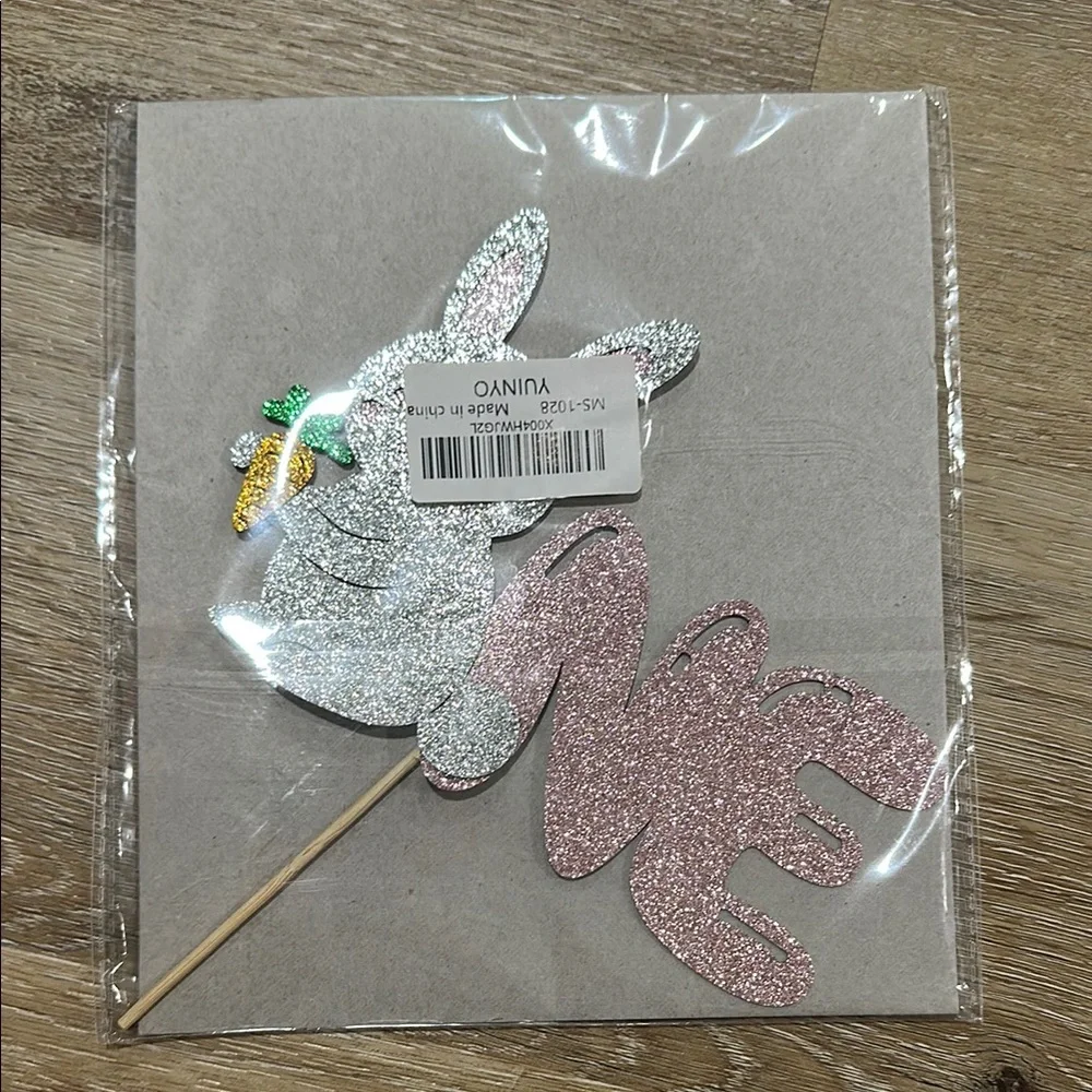 Glitter bunny Cake Topper - Silver and Pink - 1st birthday